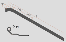 Penture noire N° 1 à bout droit en alu 40x5 D14 long 850 mm pour déport de 11 à 30mm | Volets-sur-Mesure.com