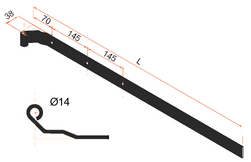 Penture noire N°1 à bout droit en alu 40x5 Ø14 Long 850mm coudée pour déport de 11 à 30mm, à recouper
