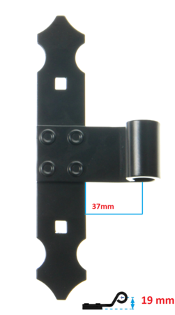 Penture noire en T en aluminium 35x4 D14 noeud Lg 37mm