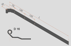 Penture noire N° 1 à bout droit en alu 40x5 Ø16 Long 850mm coudée pour déport de 11 à 30mm, à recouper