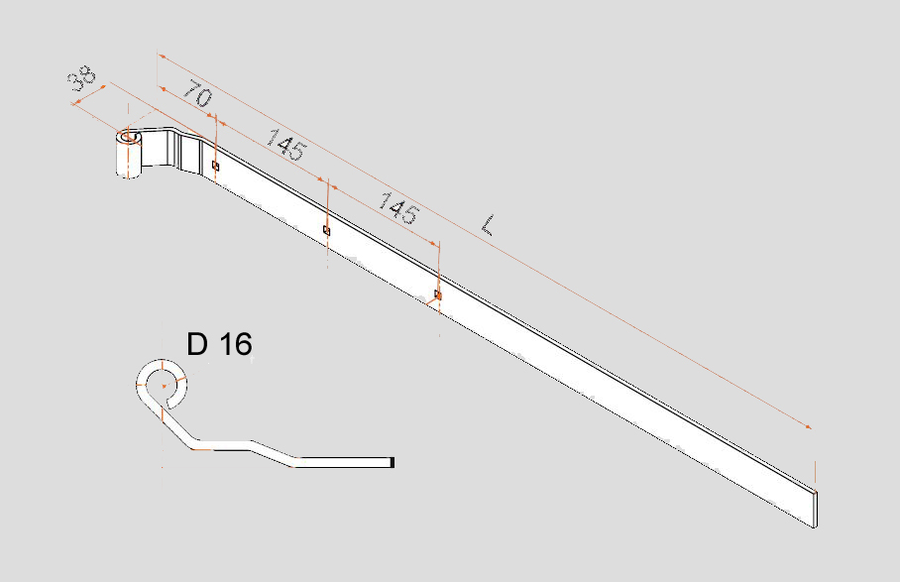 Penture blanche N° 1 à bout droit en alu 40x5 Ø16 Long 850mm coudée pour déport de 11 à 30mm, à recouper | Volets-sur-Mesure.com