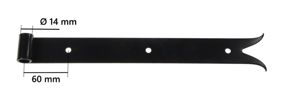 Penture noire en acier à bout queue de carpe 40x3 D14 Long 350mm | Volets-sur-Mesure.com