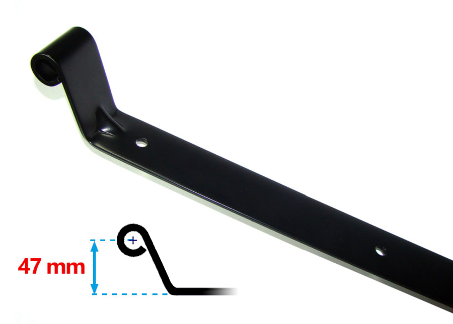 Penture noire N° 1 en acier à bout droit 40x4 Ø14 Long 520mm coudée, à recouper | Volets-sur-Mesure.com