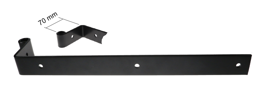 Penture coudée à 90° noire en acier à bout droit 40x5 Ø14 Long. 830mm | Volets-sur-Mesure.com