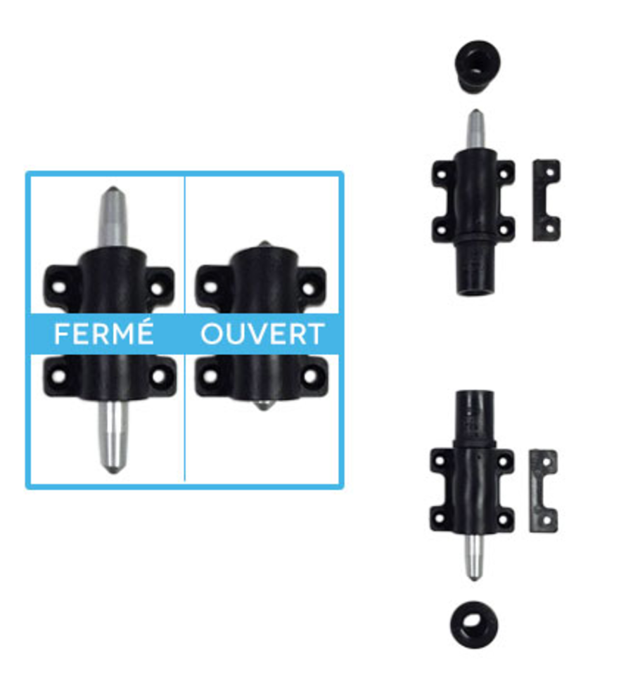 Lot de 2 Verrous SDO noirs (Haut et Bas) en composite | Volets-sur-Mesure.com