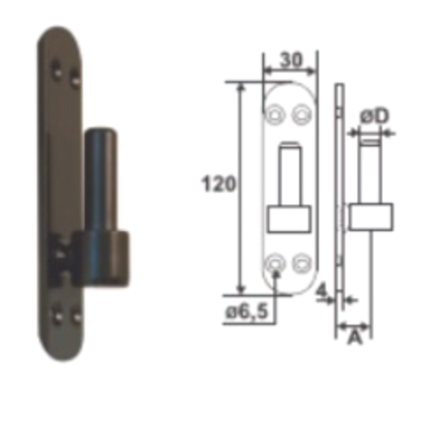 Gond noir en acier court D14 sur platine ronde | Volets-sur-Mesure.com