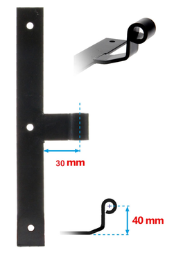 Penture noire en T coudée à bout droit en acier 30x4 Ø14 noeud Lg 30 mm | Volets-sur-Mesure.com