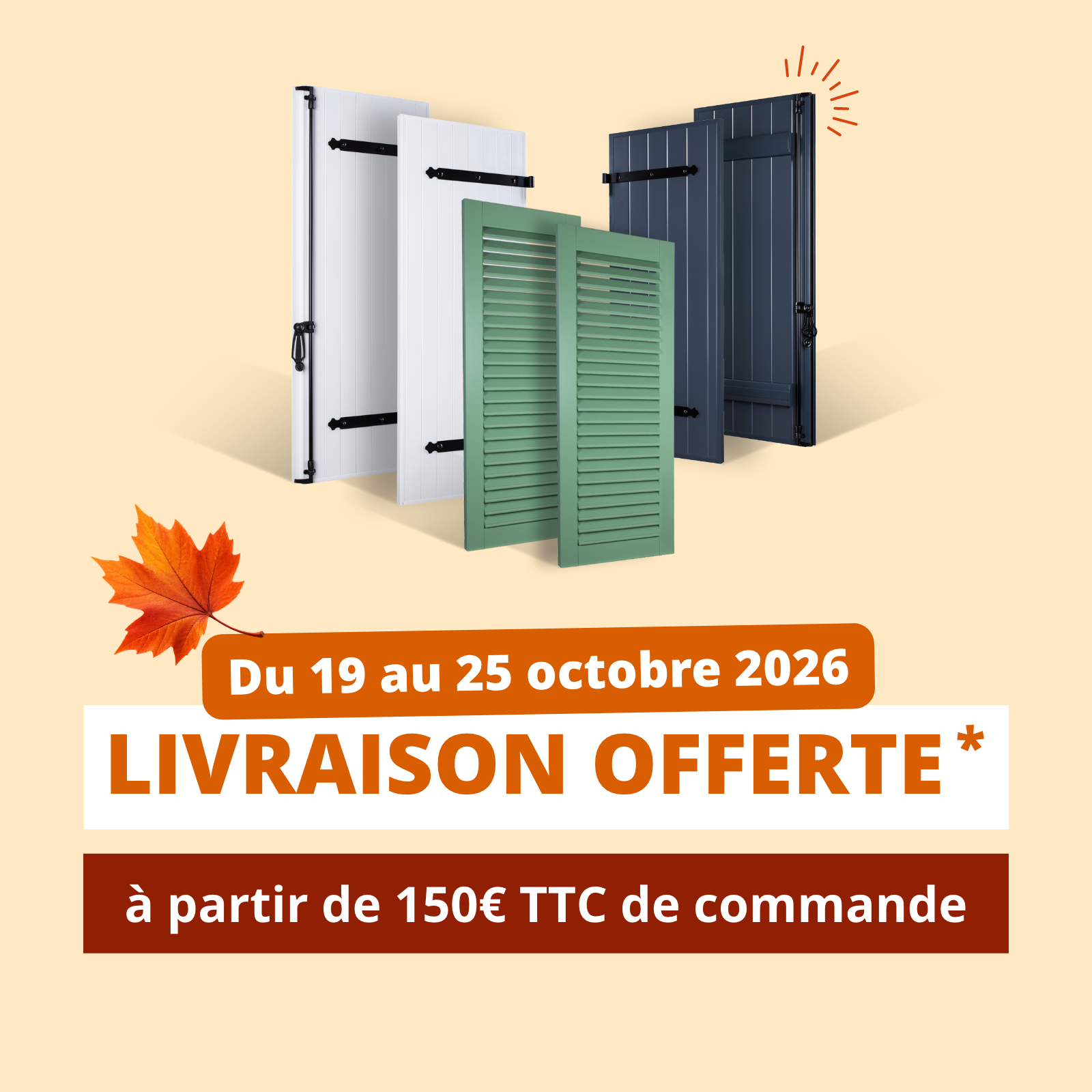Promotion Livraison gratuite de volets sur mesure